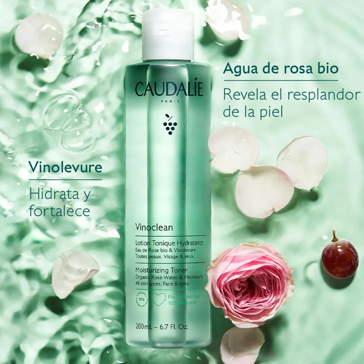 Loción Tónica Hidratante con Hidrolato de Rosa Biológica - 400ml